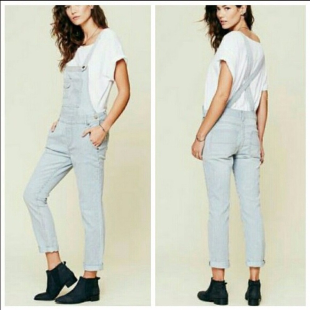 free people railroad stripe overalls